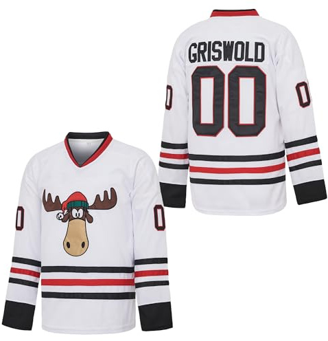 #00 Griswold X-Mas Christmas Vacation Mens Movie Hockey Jersey White Stitched Size XL
