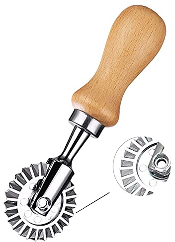 MTOMDY Ravioli Cutter Stamps with Roller Wheel Round Mold with Wooden Handle and Fluted Edge Pasta Press Pasta Cutter for Home and Kitchen Use- 1.3 Diameter
