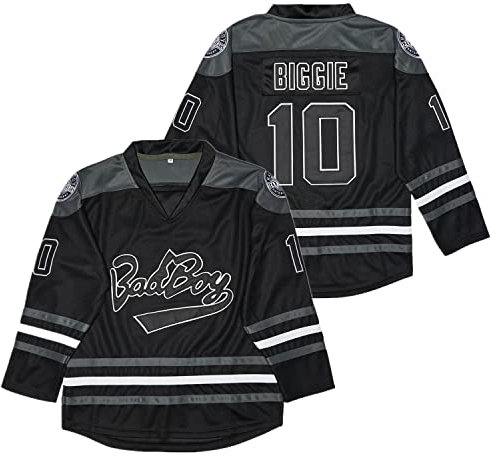 Herren Hockeytrikot Nr. 10 Small Bad Boy 90er Jahre Hip Hop Langarm Schwarz, Schwarz, L