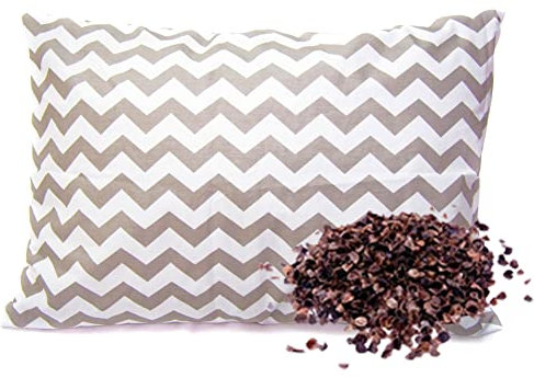 Gesunder Schlaf Buchweizenkissen Kissen mit Buchweizenschale mit Reißverschluss, Buchweizen, orthopädisches Naturkissen, mit Innen- und Außenkissenbezug (Grauer Zickzack, 40 x 60 cm)
