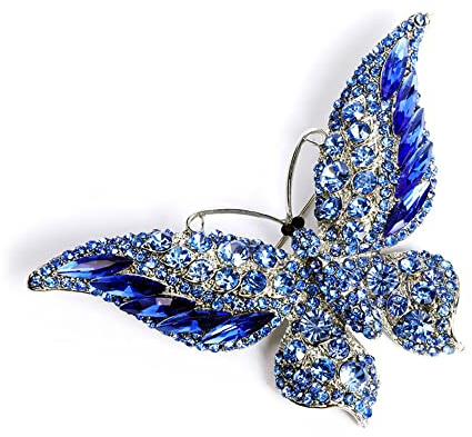 Broche épingle papillon en strass pour femmes et filles - Tendance - Exquise - Grand cristal bleu impératrice monarque - Broches épingles de revers ailées - Accessoires de robe élégants - Bijoux