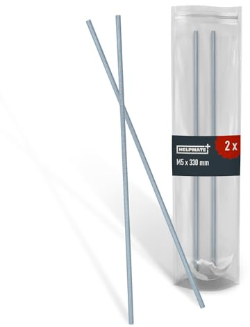 HELPMATE – gängstång M5 x 330 mm av rostfritt stål A2 – 2 stycken gängstänger med metrisk helgänga – gängstift DIN 976 silver