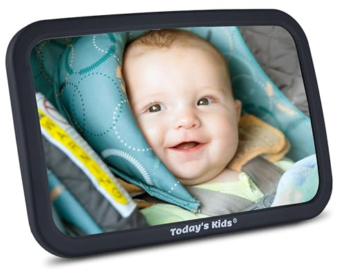 Todays Kids Baby Car Mirror for Back Seat Rear Facing - 360-Degree Adjustable Backseat Baby Mirror for Car, Extra Wide & Crystal Clear Car Mirror Baby Rear Facing Seat - Fully Assembled & Shatterproof