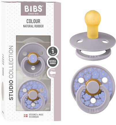 BIBS Colour Studio Soother 2-Pack, BPA Free Dummy Pacifier, Round Nipple. Natural Rubber Latex, Made in Denmark, Size 1 (0-6 Months), Jasmine Blush