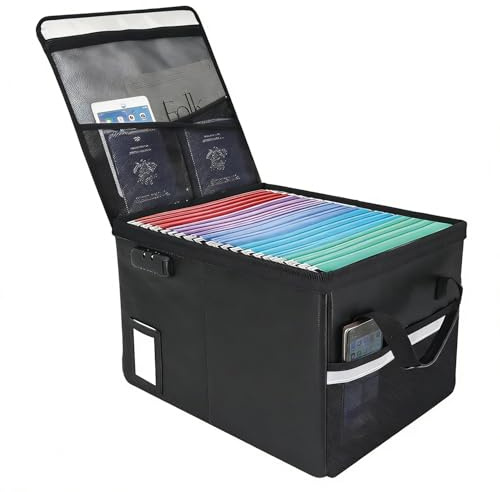 Ehoehu Upgraded 5200°F Fireproof Document File Organizer Box, Fireproof Storage Filing Cabinet with Lock, Portable Office Safe Box for Hanging Letter/Legal Folder 16.1 x 12.9 x 11in (Black)