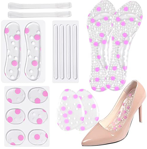 18 Stück High Heel Gel Einlegesohlen Set Anti-Rutsch Fersenkissen, Vorfußkissen Ballenpolster Selbsthaftende Schmerzlinderungs Pads und Schuhkissen Fersenschutz für Damen Fußpflegeschutz für Absätze