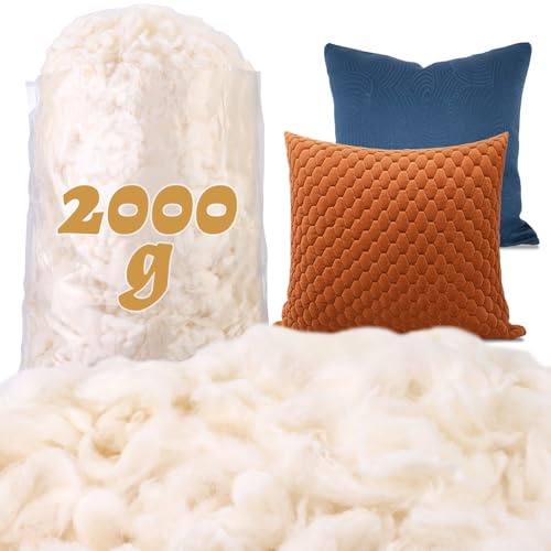 ZXIIXZ 2 000 g/4,4 lb bomullsfyllning, mjuk naturlig bomullsfyllning för kuddfyllning, varm bomullsfiberfyllning för fyllda djur, kuddtäcke, hem gör-det-själv fyllningshantverk