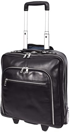 Divergent Retail Jarven - Custodia da pilota in vera pelle con manico telescopico e ruote, per viaggi d'affari, Nero , L: 36 x H: 41 x W: 17, Trolley con ruote