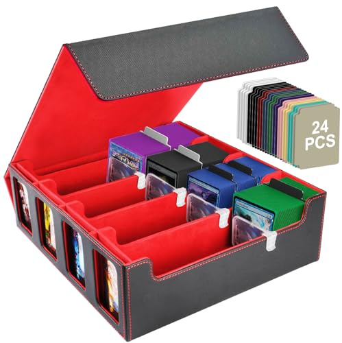 Aolso boîtes de Rangement pour Cartes à Collectionner, Deck Box pour Cartes Magic The Gathering, Cartes à Collectionner Boîte 3000+ Cartes Simples, Game Card Deck Case Box(Noir avec Rouge)