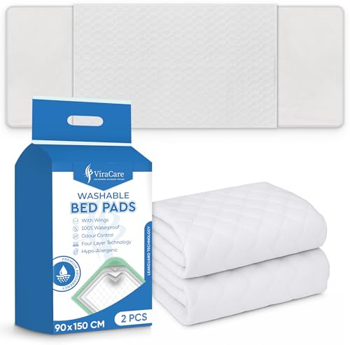Lot de 2 alèses lavables pour incontinence avec rabats - 90 x 150 cm - Pour lit king size - Réutilisables et blancs - 90 x 150 cm