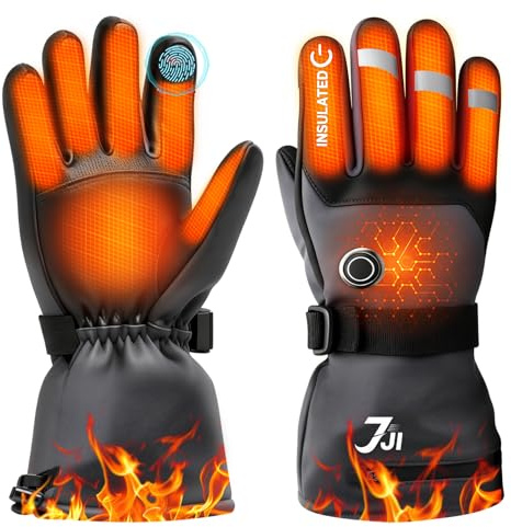 7JI Guanti Riscaldabili, Guanti Elettrici Ricaricabili Uomo Donna, 7,4 V x 3000 mAh Tipo C, Touchscreen Impermeabile, 3 Temperature Regolabili, Invernali da Esterno per Moto, Ciclismo, Sci XL