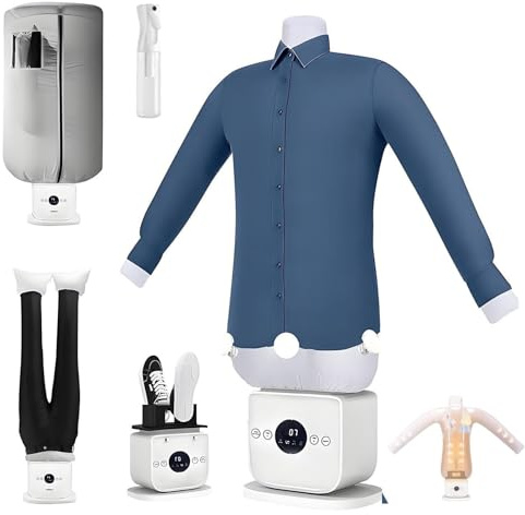Planchadora automática humanoide, plancha de vapor vertical táctil con función de secado, planchado y prensado, temporizador, secadora de aire caliente inflable de 360° para camisas