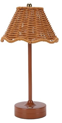 Topiky Cordless Table Lamp, Boho Rattan Table Lamp, Rechargeable 3 Colors Wicker Night Light, Battery Powerd Reading Bedside, Cordless Light Wireless for Living Room (Brown)
