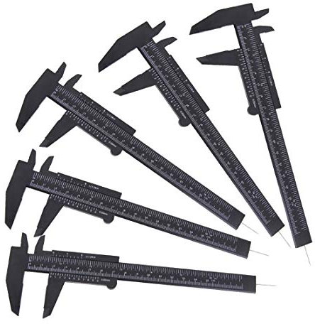 TamBee 6Inch 150mm Mini Caliper Double Scale Plastic Vernier Caliper for Jewelry Sliding Gauge Ruler Measuring Tool 5PCS (Black)