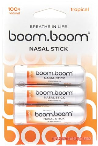 BoomBoom Nasal Stick | Vapor Flow Technology | Cool Refreshing Sensation | Natural Mood Boost | Simple Ingredients | Essential Oils + Menthol Inhaler (Tropical)