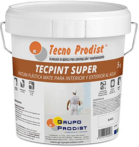 TECPINT SÚPER de Tecno Prodist - 5 Kg (BLANCO) Pintura para Exterior e Interior al Agua - Gran cubrición y blancura - Lavable - Fácil Aplicación