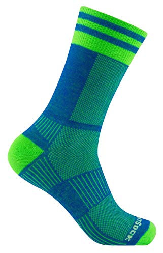 Wrightsock Profi Sportsocke, Laufsocke Modell Coolmesh II in blau grün, Anti-Blasen-System, doppel-lagig, CREW lang, Gr. L