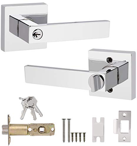 Probrico DL01 Door Lever with Keys Stainless Steel Bedroom Door Knob Lock External Door Handle Polished Chrome
