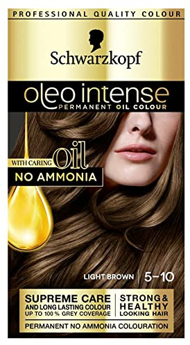 Schwarzkopf Oleo Intense Permanent Brown Hair Dye, Oil Enriched, Ammonia Free, Up to 100 Percent Grey Coverage, Light Brown 5-10