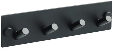 Mooche Wall Mounted Key Holder, Self Adhesive Key Hooks Wall Mounted, Keys Racks, Black Metal Keys Hooks Hangers with 4 Hooks Heavy Duty for Hallway Kitchen Bedroom Living Room Bathroom Office 18CM