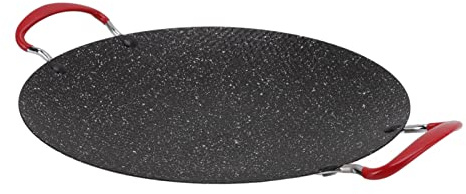 Koreansk BBQ-grillpanna barbecue coreen interieur fördjupad hög värmeledningsförmåga Grill spishäll Anti skållningshandtag medicinsk sten för camping(38 cm/15,0 tum) korean bbq grill Grillpannor