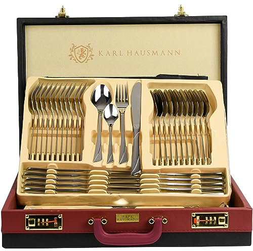 KARL HAUSMANN Set di Posate Acciaio Inox - 72 Pezzi - 12 Persone - Servizio set Forchette Cucchiai e Coltelli - Lavabile in Lavastoviglie - Con Valigetta con Posate da Tavola e Paletta per Torte