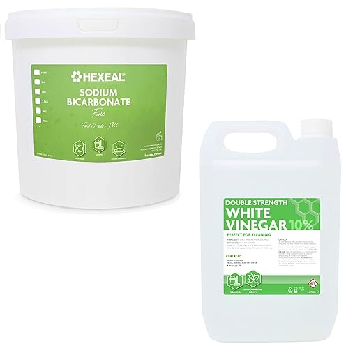 Hexeal Double Strength White Vinegar 5L and Sodium Bicarbonate 5kg Bucket | Grease remover and Surface cleaner