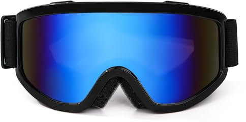 AYMQC Skibrille Motocross Brille UV Schutzbrille Snowboardbrille mit Schaumstoffpolsterung für Outdoor Aktivitäten Damen Herren Blau mit Schwarzer Rahmen