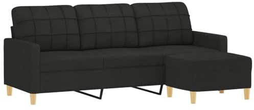 Canapé à 3 places avec repose pieds Noir 180 cm Tissu