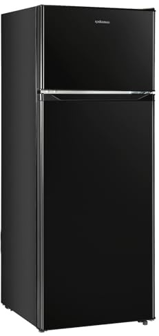 Upstreman 7.7 Cu.Ft. Refrigerator with Freezer, Double Door Fridge, Adjustable Thermostat, Large Capacity, Reversible Door Swing, Refrigerator for Apartment, Office, Dorm, Black（BD75）