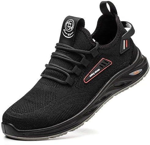 Hitmars Zapatos de Seguridad para Hombre Calzado de Seguridad Mujer Puntera de Acero Zapatillas de Seguridad Zapatos de Trabajo Ligeras Deportivas A Negro EU 40