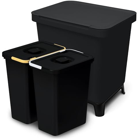 YourCasa Cubo de basura de cocina con 2 compartimentos [20L] en diseño exclusivo – Sistema de separación de basura con tapa y pie – Cubo de basura grande con 2 cubos extraíbles de 10 l reciclaje