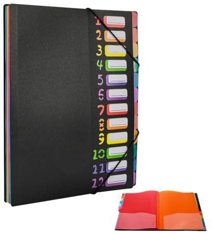 Dokumentenmappe A4, Ordnungsmappe 12 Fächer Erweiterbar, PP Material Ordnungsmappe Pultordner mit Gummizug, für Schule Bürobedarf