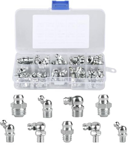 60 STK Schmiernippel Sortiment Kit, Kegelschmiernippel, Schmiernippel für Fettpresse, Gerade Abgewinkelt 45° 90° 180° Hydraulik Fettnippel, M6 M8 M10 Kegelnippel Abschmiernippel für Schmierpressen