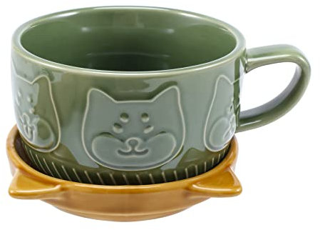 Quisiete Japonesa de Café de CeráMica Creativa Shiba Inu Panda de Agua con Tapa para Desayuno para Leche de Pareja en Casa (Verde)