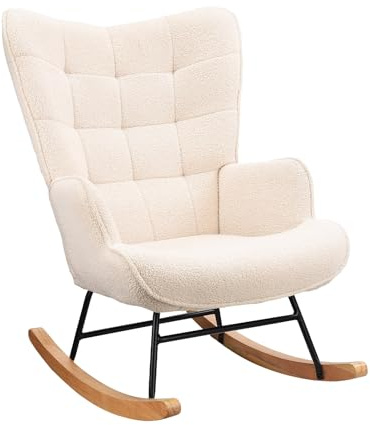 DIYHOM Fauteuil à Bascule - Fauteuil d'allaitement rembourré - Chaise Relax pour Salon, Chambre à Coucher - Charge maximale : 130 kg - Beige - 75 x 68 x 92 cm
