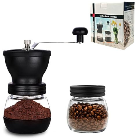 WJUAN Moulin a Cafe, Coffee Grinder avec Poignée, avec Coussinet en Silicone Antidérapant et pot de Stockage, Moulin a Cafe Manuel, Adapté pour Moudre Grains de Café, Graines de Soja et Céréales