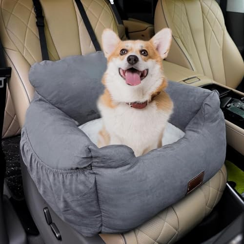 Dog Car Seat with Safety Belt for Small Medium Cats,Large Travel bed with Storage Bag,Soft Double-Sided PP Cotton Cushion and Non-slip Bottom,Dog Booster Car Seat Removable Easy to Wash