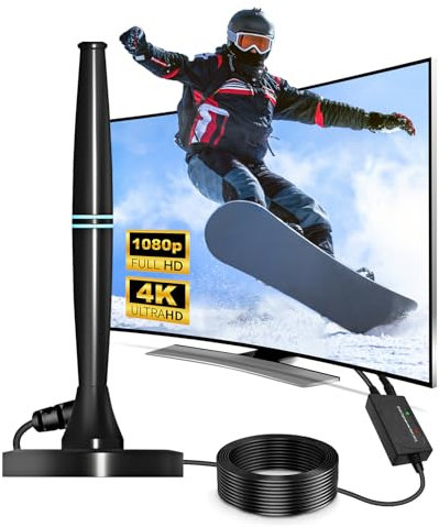 AN HUI MING Digital TV Aerial for 4K/1080P, Indoor/Outdoor Smart TV Antenna with Magnetic Base, 32FT/10M Cable, 280+ Miles Range, Freeview Channels, Black