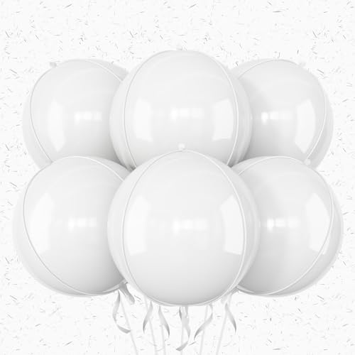 6Pcs White Round Foil Balloons,22 Inch Metallic White Giant 4D Balloons for Birthday Wedding Graduation Prom Party Decorations