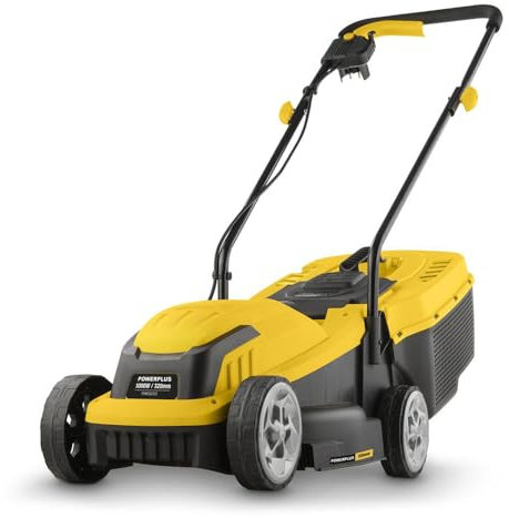 Powerplus Elektrischer Rasenmäher POWEG62203-1000 W, 320 mm Ø Rasenmäher, Gartengerät, mit Grasaufnahme und Heckauswurf