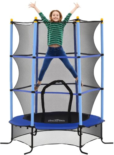 HOMCOM Trampolino Elastico per Bambini con Rete di Sicurezza, Tappeto Elastico con Pali Imbottiti per Interno ed Esterno, Età 3-10 Anni, Ø163x163/190 cm