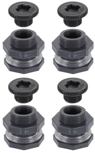 sourcing map 4 piezas de mamparo con enchufe, conector de tanque de agua NPT de 3/4 pulgadas para adaptador de manguera de jardín, tanque de agua, acuarios, color gris