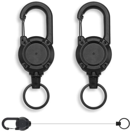 Daryunk 2PCS Retractable Keychain, Heavy Duty Badge Reel with 23.6'' Steel Cord, Retractable Keyring for Outdoor, for Key Ring ID Card Badge Holder - Black
