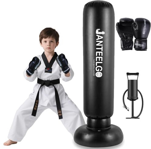 Boxsack Kinder für Karate Boxen: JanTeelGO 150cm Boxing Bag Standboxsack Geschenke um Energie zu entlasten und Fähigkeiten für Jungen Mädchen im Alter von 3-12 Jahren Aufzubauen (Boxsack Kinder-A1)