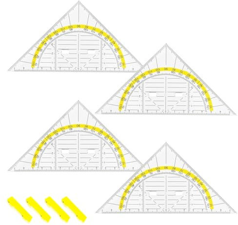 Geodreieck Set, 4 Stück Geodreieck Klein Groß, Geodreieck mit Griff, Geodreieck Flexibel, Kunststoff Geodreieck, 15.7cm Zeichendreieck Geeignet, für Studenten Büro Designer Malerei