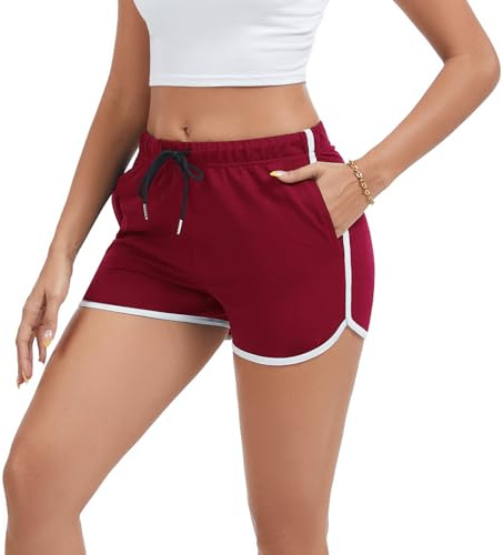 Pantaloncini Donna Cotone Sportivi Shorts Estivi Bermuda Pantaloni Corti per Casa Jogging Yoga Fitness Palestra Atletica Sport Corsa Allenamento con Tasch (Vinificato, XXL)
