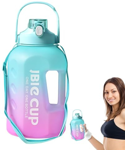 Bottiglia per l'assunzione 'acqua, con contenitore per grandi acque, grande borraccia motivazionale da 3 l, con orari per bere, a prova di perdite, con cannuccia e manici, contenitore