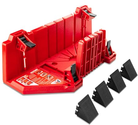 HAUTMEC 14 Inch Clamping Miter Box with Adjustable Jaw & 4 Anti-Slip Clamps, Heavy Duty ABS Mitre Saw Box with 22.5°, 45°, 90° Cutting Angles for Woodworking, Trim, Frames, DIY Projects – HTHDM25036