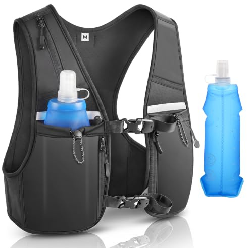 Running Vest for Women Men, Adjustable Chest Straps Running Hydration Vest | 500ml Soft Water Bottle, Lightweight Breathable Reflective Vest for Running, Cycling, Fitness
